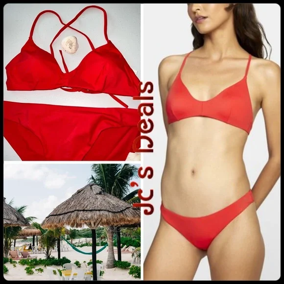 🔥 RVCA SOILD CHERRY RED CHEEKY BIKINI SET 🔥 - Picture 1 of 7